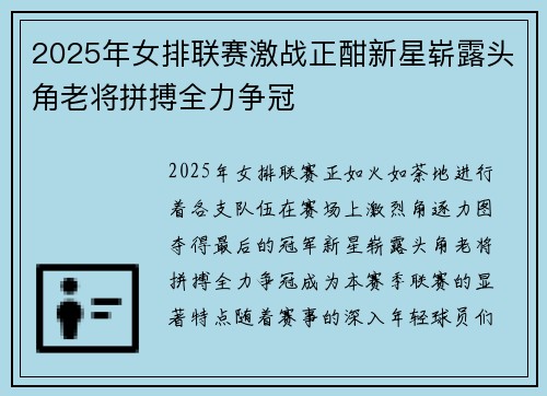 2025年女排联赛激战正酣新星崭露头角老将拼搏全力争冠